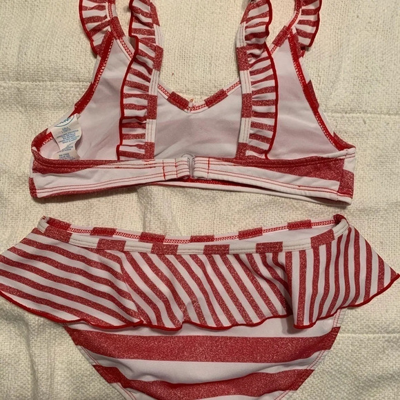 Girl’s red and white striped 2 piece Bikini - Picture 2 of 7